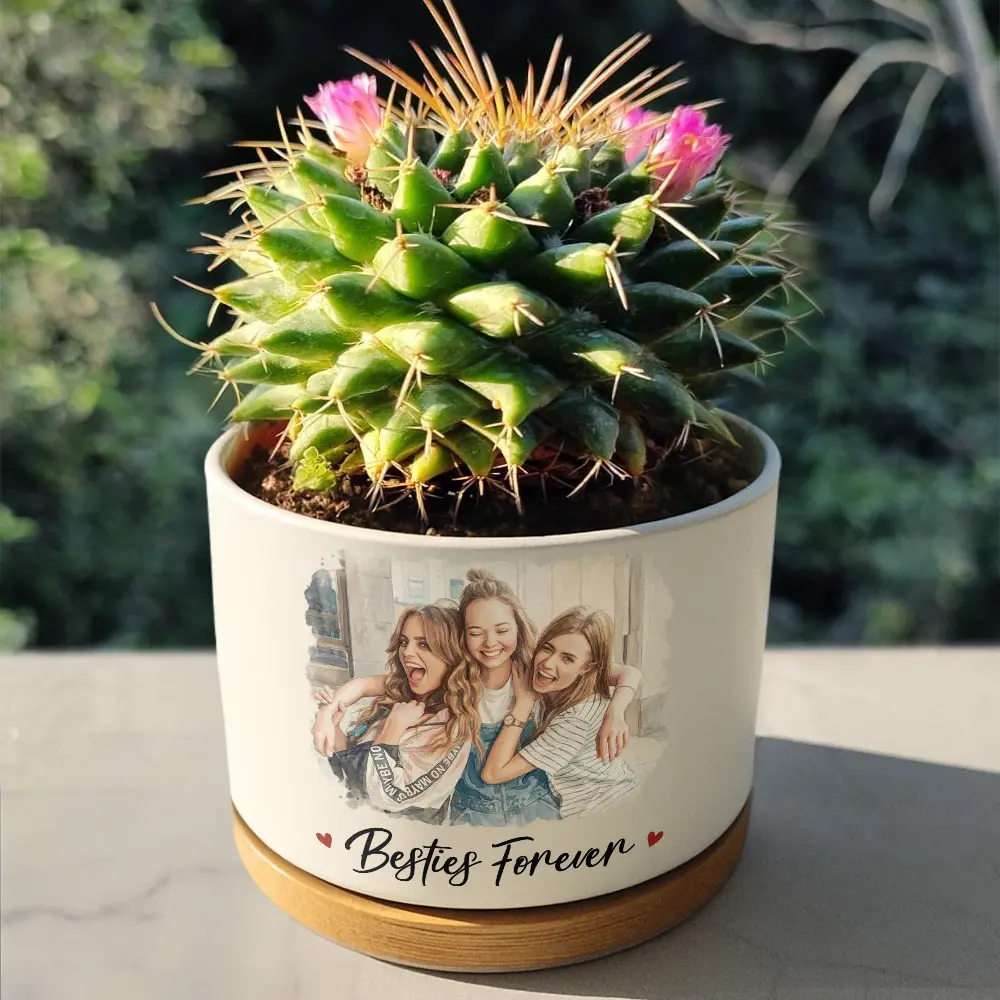 Custom Photo Watercolor Painting A True Friendship Is A Journey Without An End - Personalized Ceramic Plant Pot - Image 4