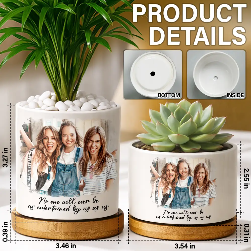 Custom Photo Watercolor Painting A True Friendship Is A Journey Without An End - Personalized Ceramic Plant Pot - Image 5