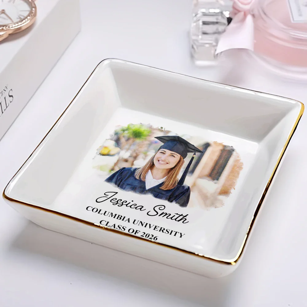 Custom Photo Watercolor Painting Congrats Graduation - Personalized Ring Dish - Image 2