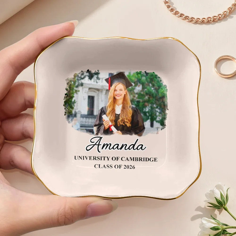 Custom Photo Watercolor Painting Congrats Graduation - Personalized Ring Dish - Image 3