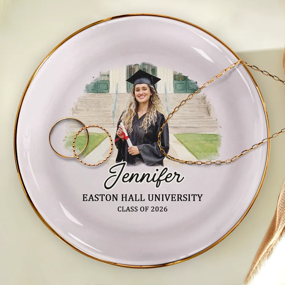 Custom Photo Watercolor Painting Congrats Graduation - Personalized Ring Dish - Image 4