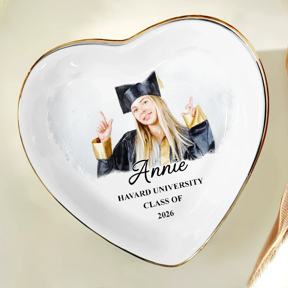 Custom Photo Watercolor Painting Congrats Graduation - Personalized Ring Dish - Image 5