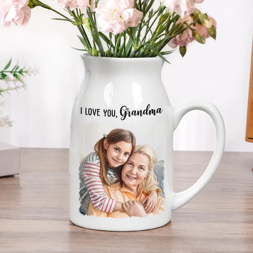 Custom Photo Watercolor Painting Mother And Daughter Forever Linked Together - Personalized Ceramic Flower Vase - Image 5