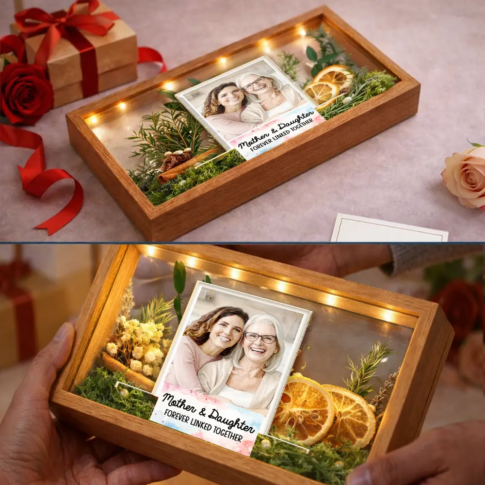 Custom Photo Watercolor Painting Mother And Daughter Forever Linked Together - Personalized Flower Light Box - Image 6