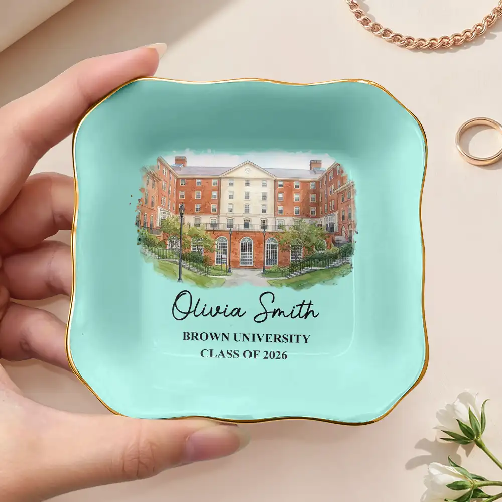 Custom Photo Watercolor Painting University Image - Personalized Ring Dish - Image 3