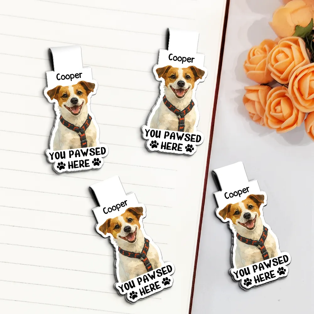 Custom Photo Watercolor Realistic Pet Lovers You Pawsed Here - Personalized Custom Shaped Magnetic Bookmark Clip - Image 3