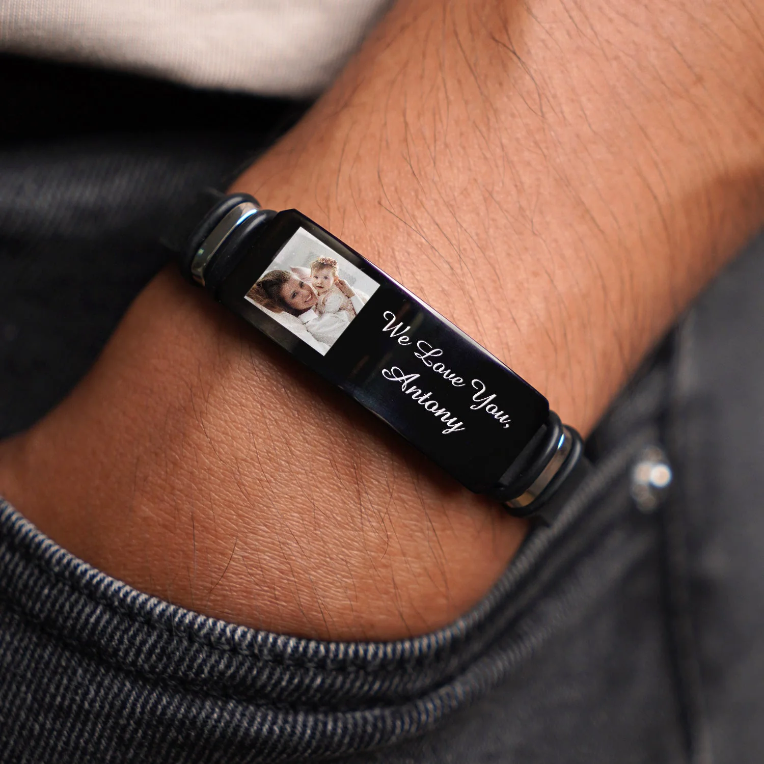 Custom Photo We Love You - Birthday, Loving Gift For Husband, Dad, New Parent - Personalized Engraved Bracelet - Image 2