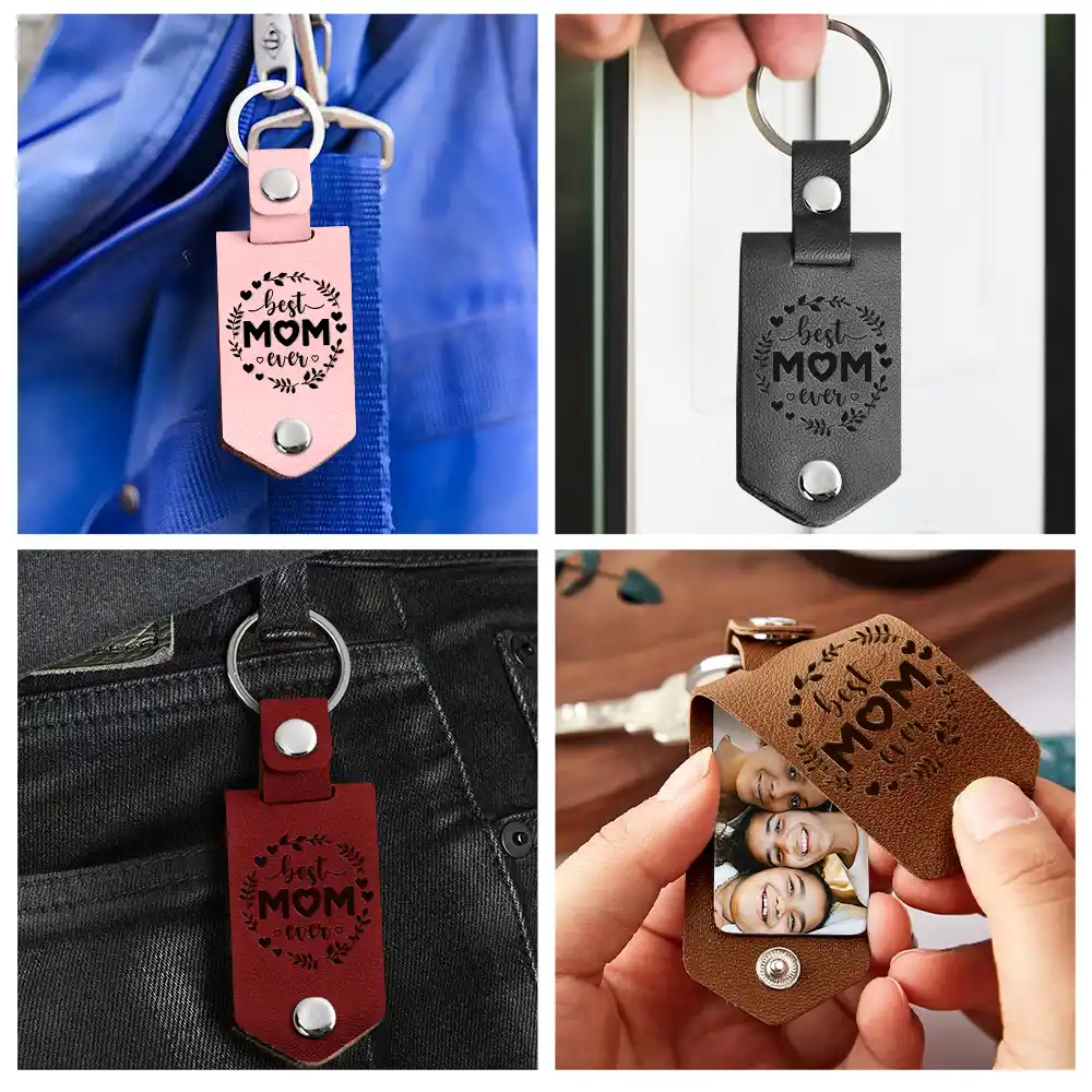 Custom Photo We Love You To The Moon And Back - Gift For Mom - Personalized Leather Photo Keychain - Image 5