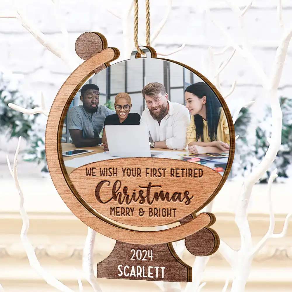 Custom Photo We Wish Your First Retired Christmas Merry & Bright - Personalized Custom Shaped Wooden Ornament - Image 4