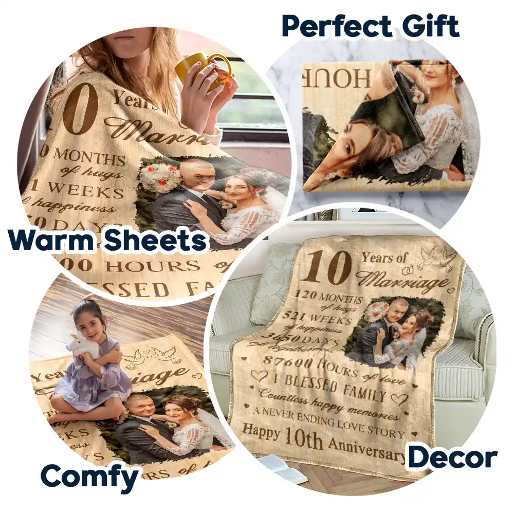 Custom Photo Wedding Anniversary Wedding Gift - Personalized Fleece Blanket, Sherpa Blanket - Image 7