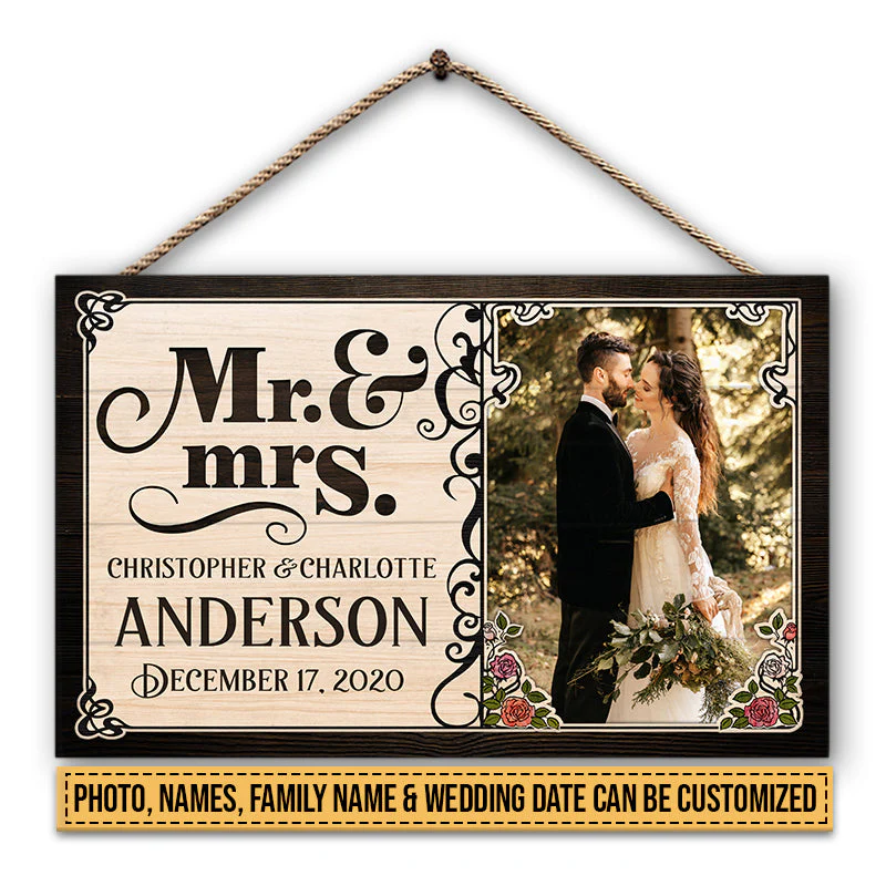 Custom Photo Wedding Married Couple Mr & Mrs Custom Wood Rectangle Sign, Gifts For Wedding, Anniversary, Birthday - Image 3