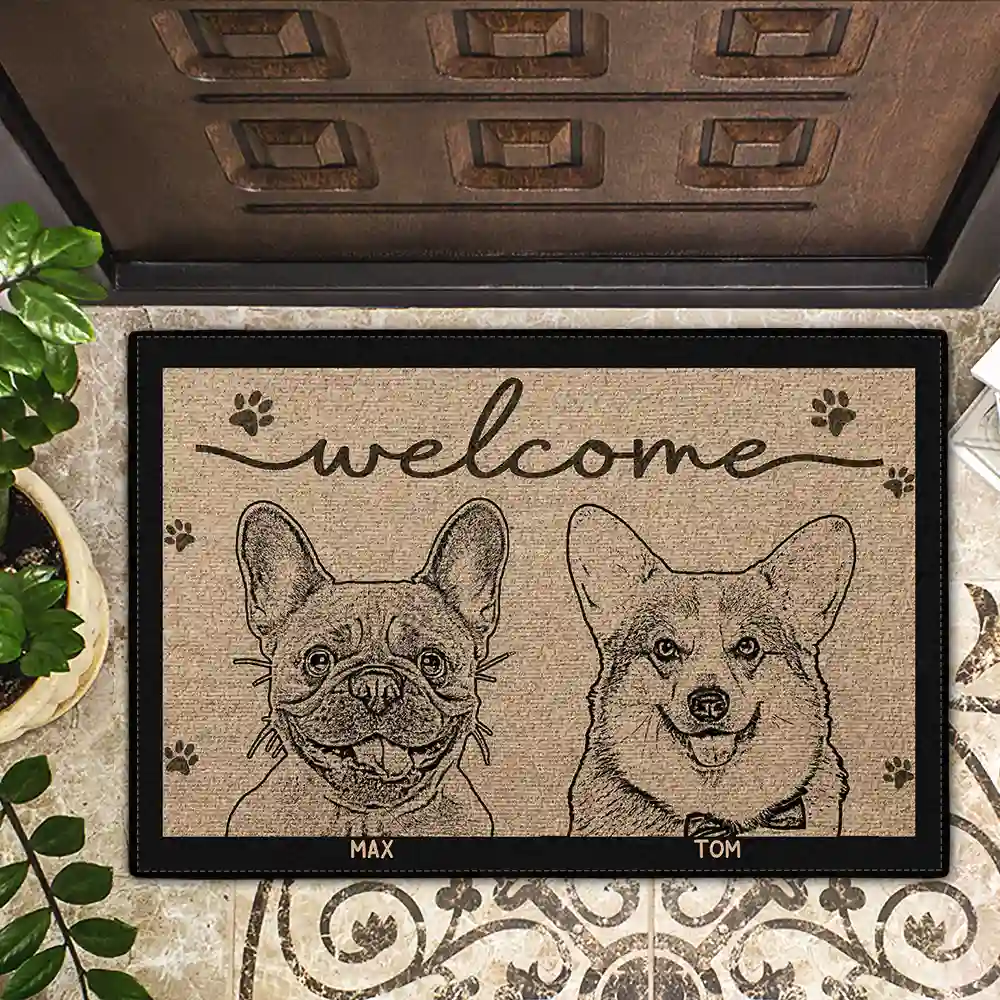Custom Photo Welcome Pet Face Dog Cat Pencil Drawing - Personalized Doormat - Image 3