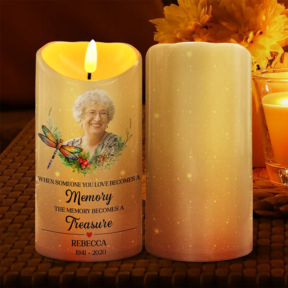Custom Photo When Someone You Love Becomes A Memory Memorial - Personalized Flameless LED Candle - Image 3