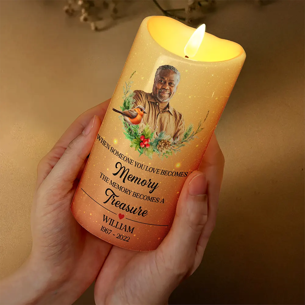 Custom Photo When Someone You Love Becomes A Memory Memorial - Personalized Flameless LED Candle - Image 4