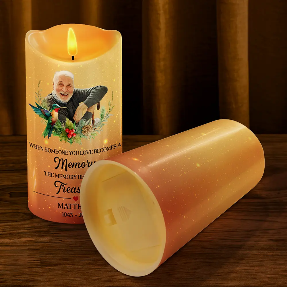 Custom Photo When Someone You Love Becomes A Memory Memorial - Personalized Flameless LED Candle - Image 5