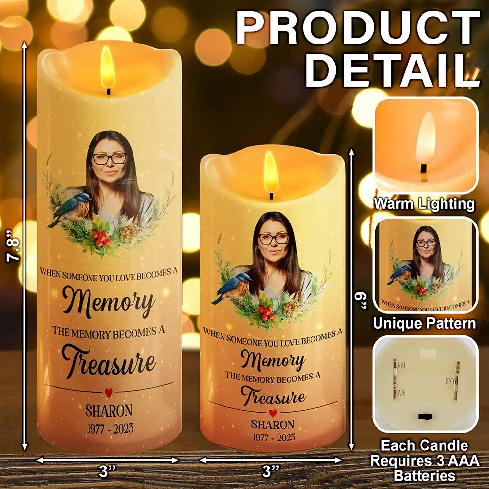 Custom Photo When Someone You Love Becomes A Memory Memorial - Personalized Flameless LED Candle - Image 6