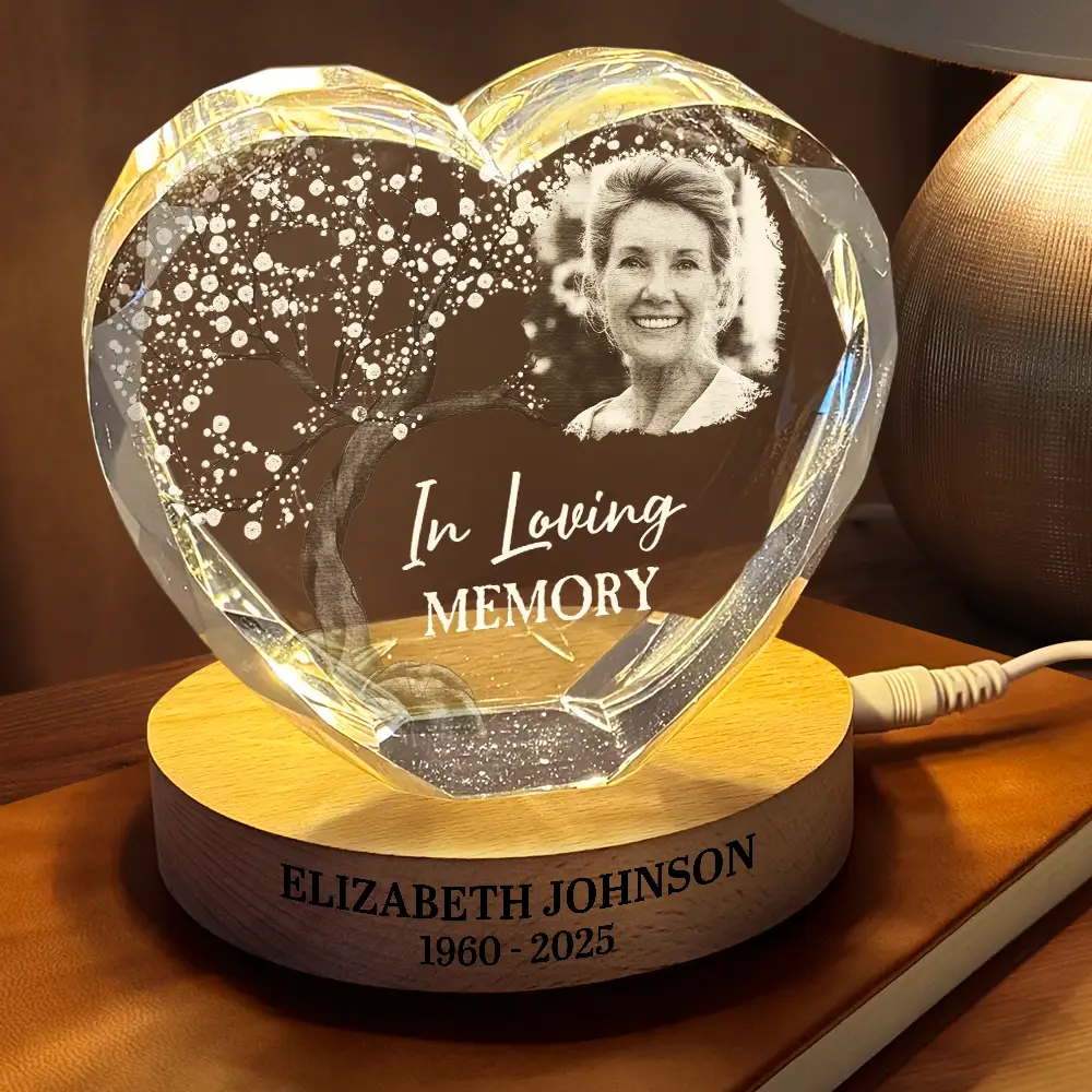 Custom Photo When You Miss Me Have No Fear Memorial - Personalized Crystal Heart Shaped Lamp - Image 2
