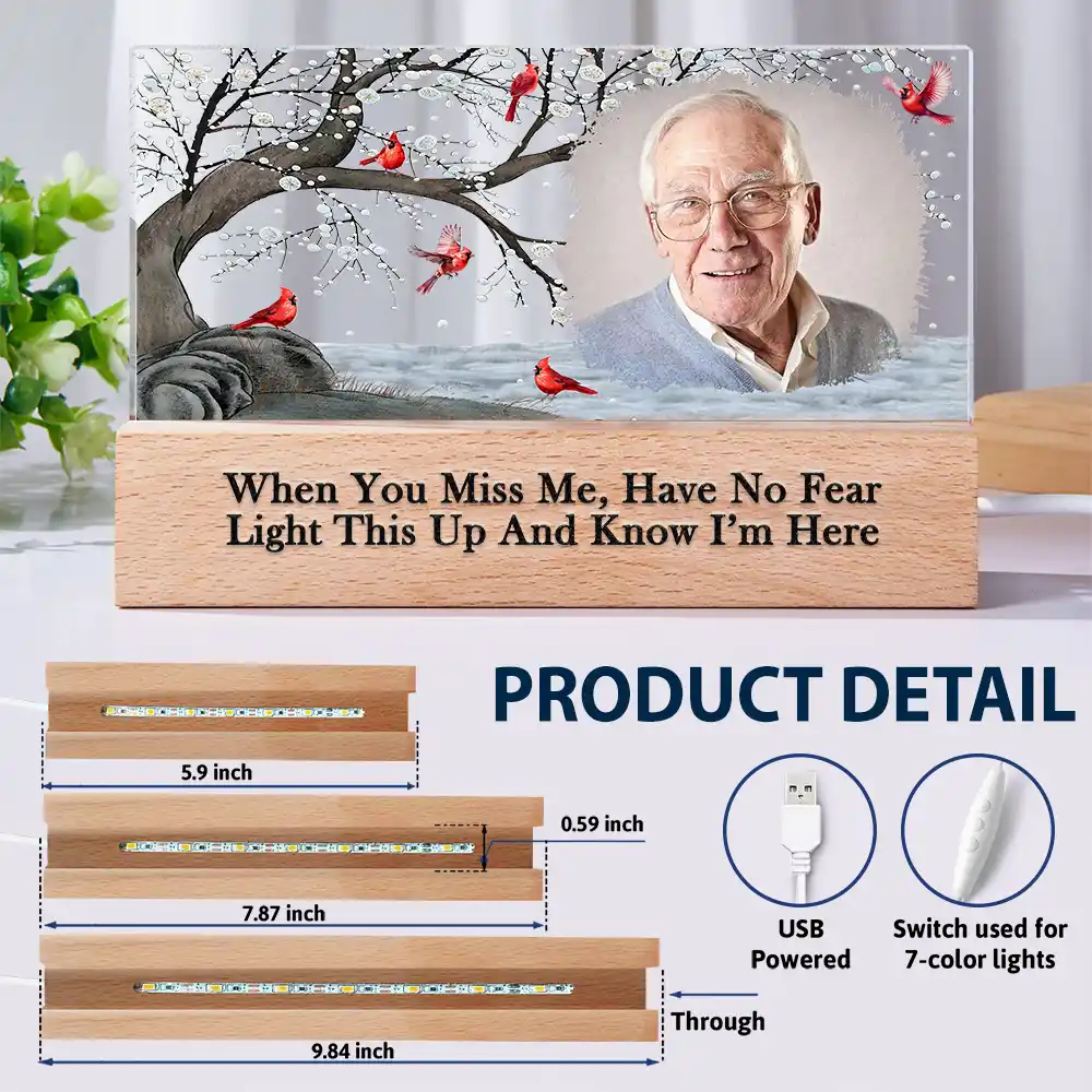 Custom Photo When You Miss Me Have No Fear Memorial - Personalized Rectangle LED Light - Image 6