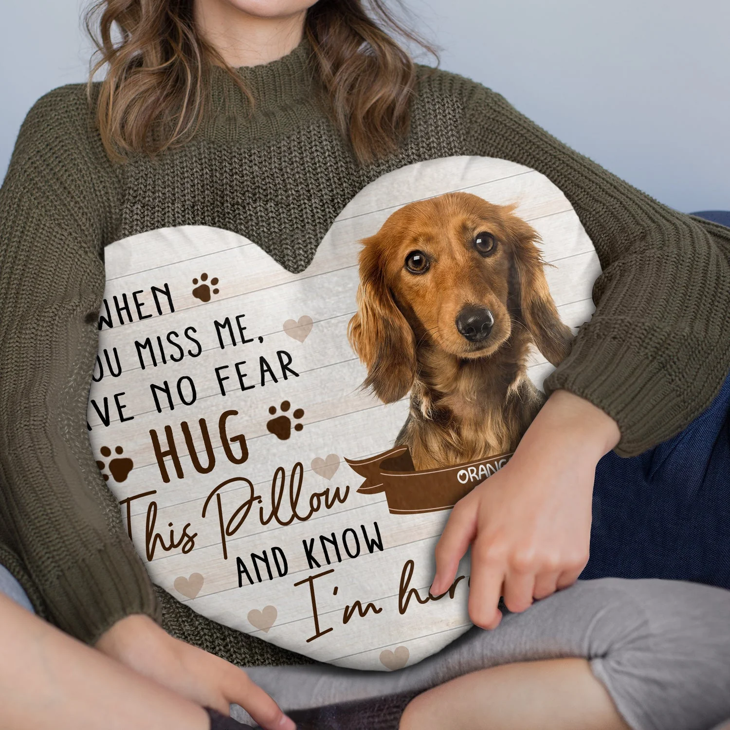 Custom Photo When You Miss Me - Loving, Memorial Gift For Dog Lovers, Cat Lovers - Personalized Heart Shaped Pillow - Image 4