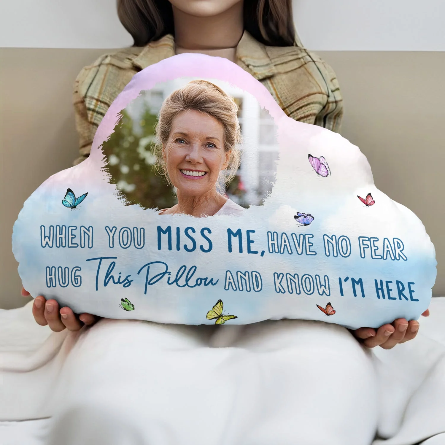Custom Photo When You Miss Me - Loving, Memorial Gift For Family, Siblings, Friends - Personalized Cloud Shaped Pillow - Image 3