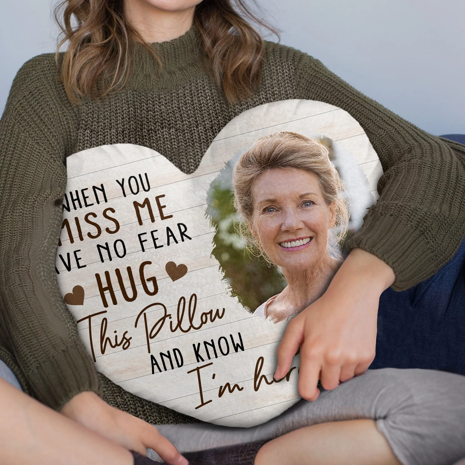 Custom Photo When You Miss Me - Memorial Gift For Family, Siblings, Friends - Personalized Heart Shaped Pillow - Image 3