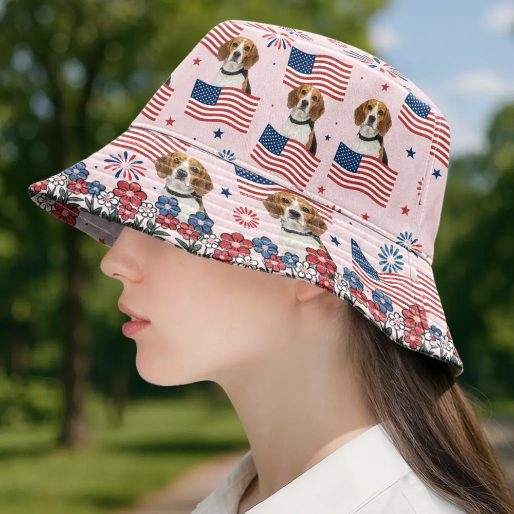 Custom Photo With America Flags & Fireworks - Personalized Bucket Hat - Image 4
