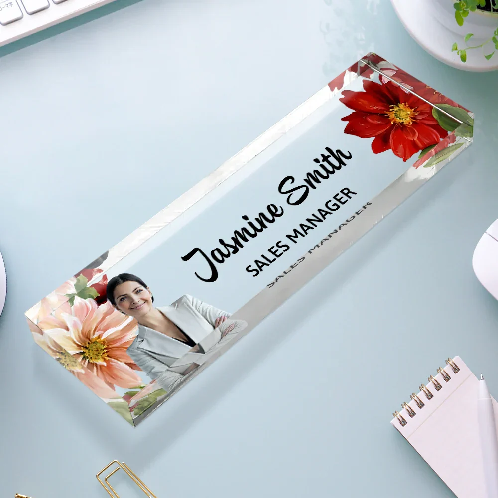 Custom Photo Woman Man Office Flower Frame - Personalized Desk Name Plate - Image 4