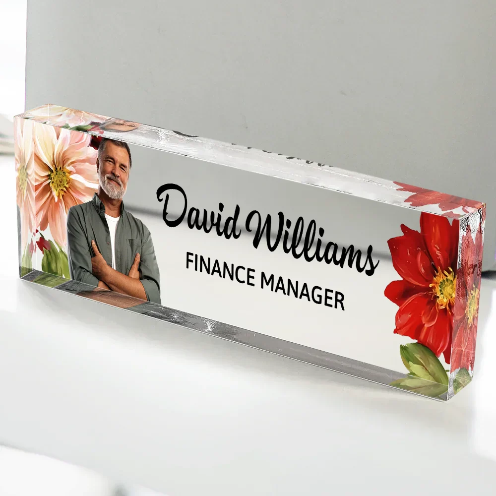Custom Photo Woman Man Office Flower Frame - Personalized Desk Name Plate - Image 5