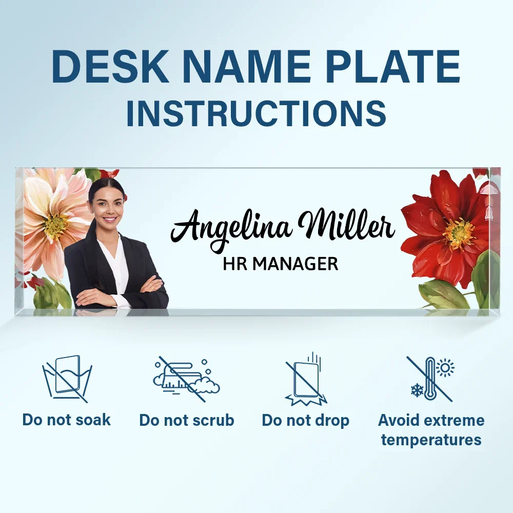 Custom Photo Woman Man Office Flower Frame - Personalized Desk Name Plate - Image 7