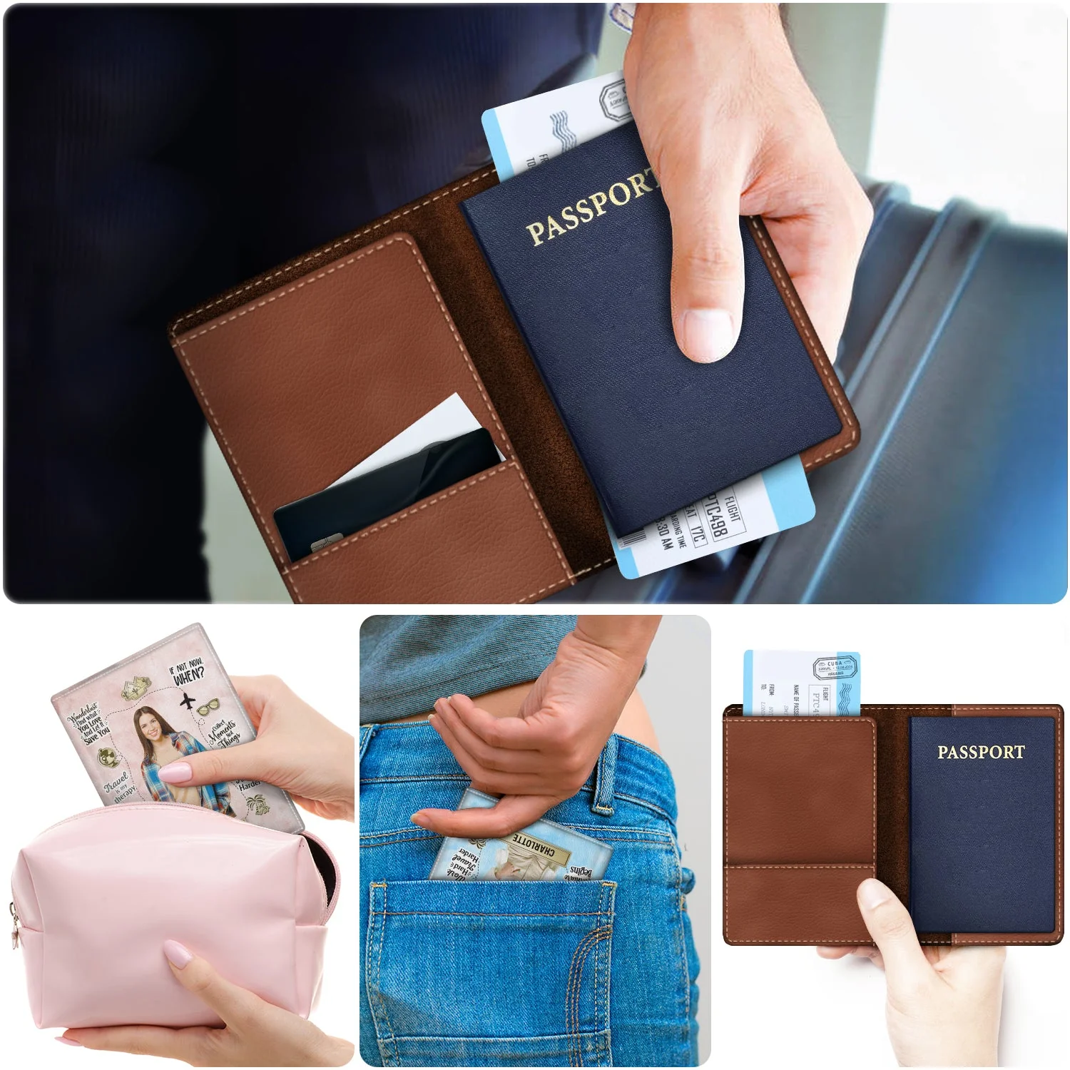 Custom Photo Work Hard Travel Harder - Birthday Gift For Him, Her, Traveling, Vacation Lovers - Personalized Passport Cover, Passport Holder - Image 5