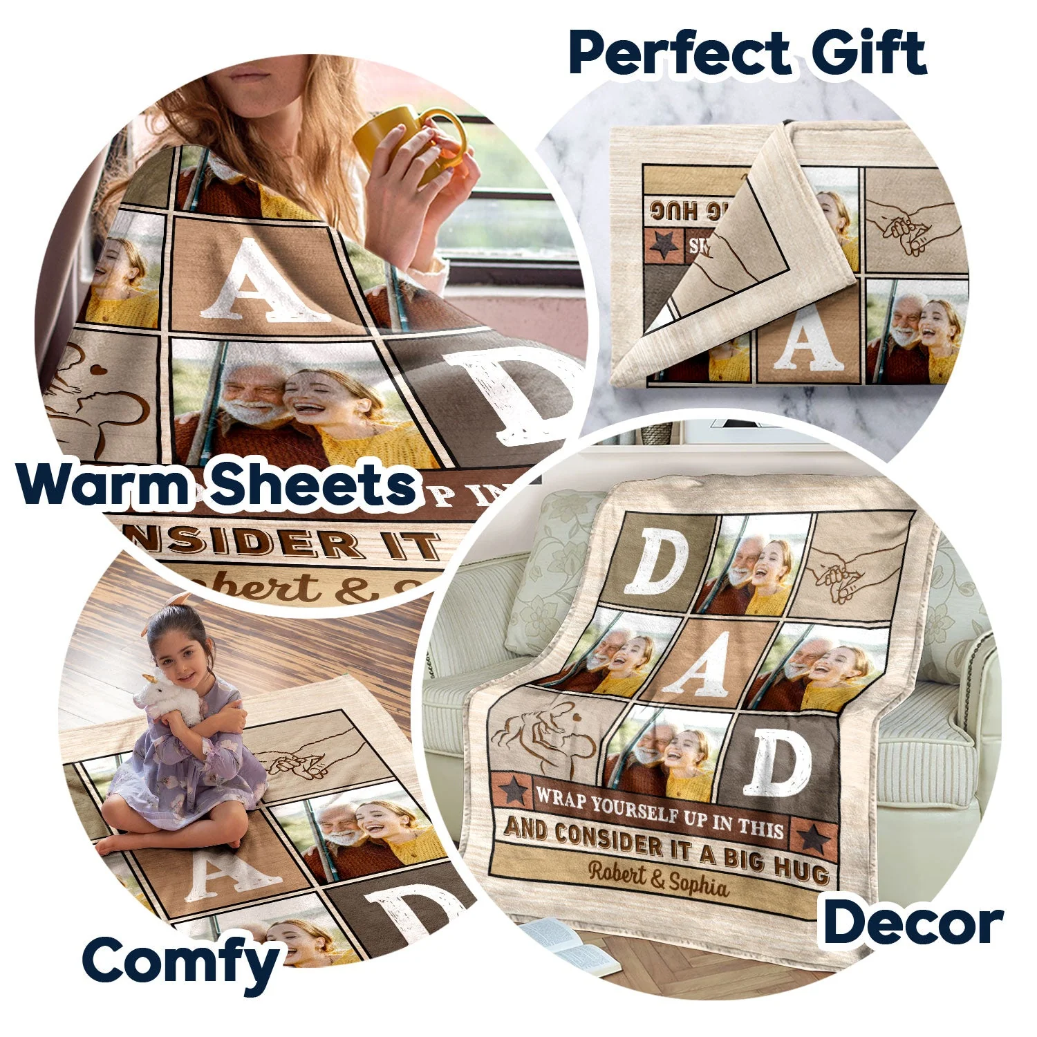 Custom Photo Wrap Yourself Up In This And Consider It A Big Hug - Birthday, Loving Gift For Dad, Father, Papa, Grandpa, Grandfather - Personalized Custom Fleece Blanket - Image 5