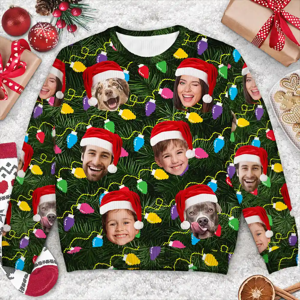 Custom Photo Xmas Led Light - Personalized Unisex Ugly Sweater - Image 4