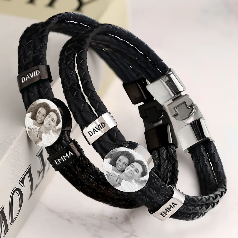 Custom Photo You And Me We Got This Couple - Personalized Leather Braided Bracelet - Image 3