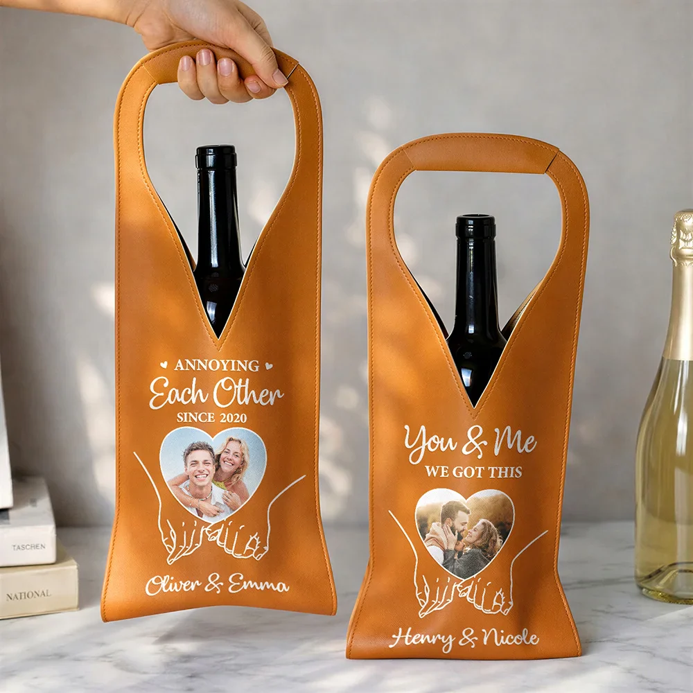 Custom Photo You And Me We Got This - Personalized Leather Wine Bag - Image 3