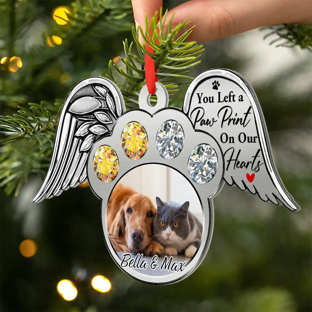 Custom Photo You Left A Paw Print On My Heart Printed Gemstones - Personalized Metal Ornament - Image 2