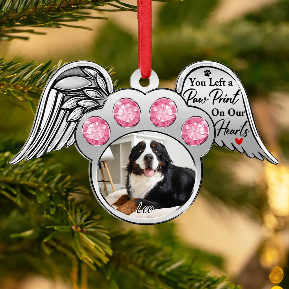 Custom Photo You Left A Paw Print On My Heart Printed Gemstones - Personalized Metal Ornament - Image 3