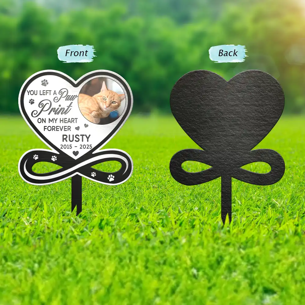 Custom Photo You Left A Paw Print On Our Hearts Forever Memorial - Personalized Metal Garden Stake - Image 2