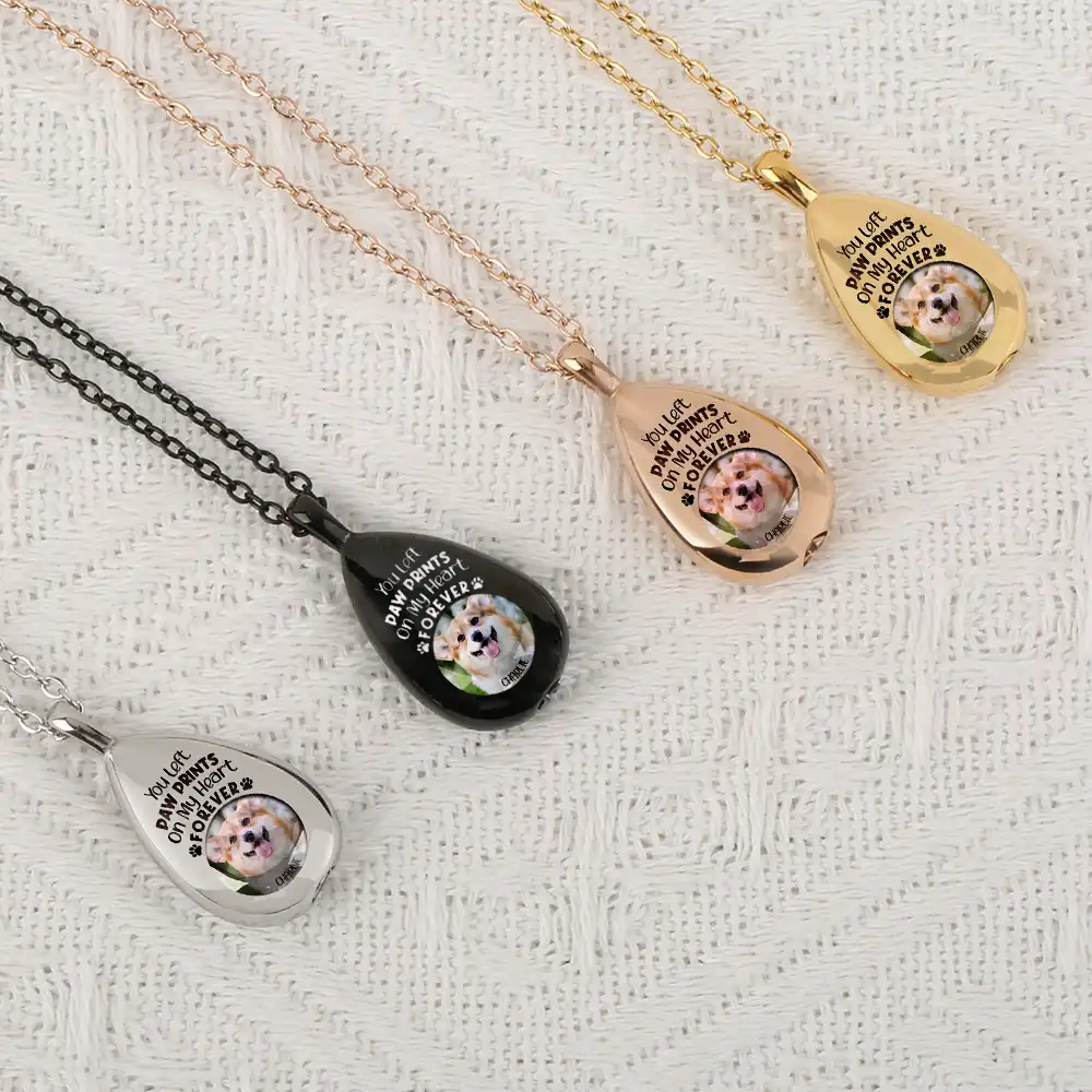 Custom Photo You Left Paw Prints Memorial - Personalized Keepsake Necklace - Image 2