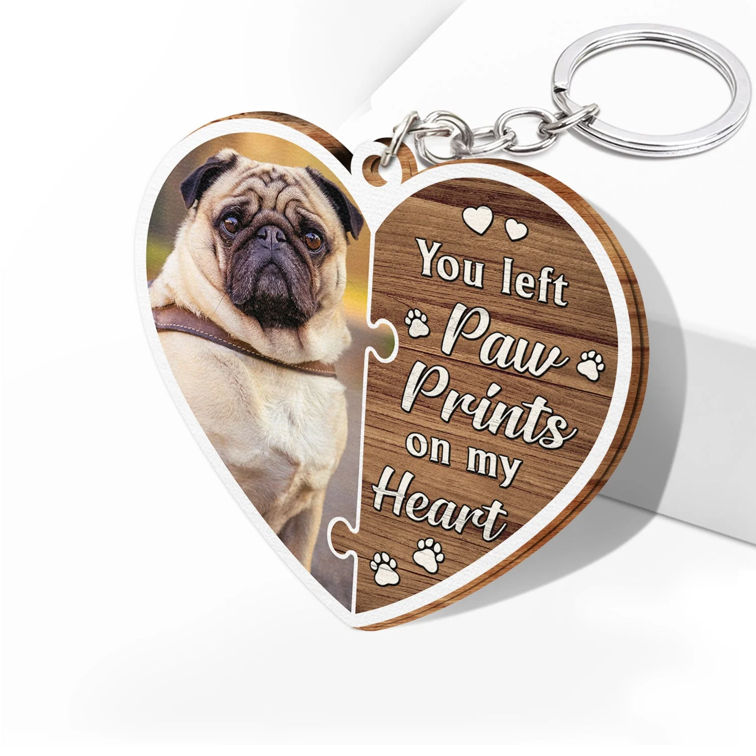 Custom Photo You Left Paw Prints On My Heart - Birthday, Loving Gift For Pet Lovers - Personalized Wooden Keychain - Image 2