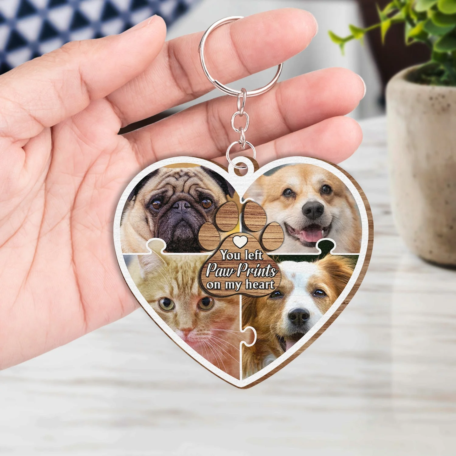 Custom Photo You Left Paw Prints On My Heart - Birthday, Loving Gift For Pet Lovers - Personalized Wooden Keychain - Image 4