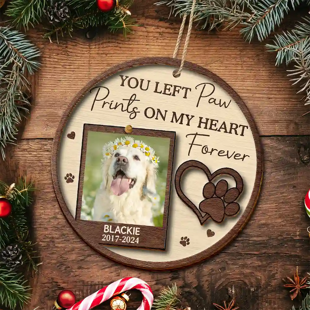 Custom Photo You Left Paw Prints On My Heart Forever - Personalized 2-Layered Wooden Ornament - Image 5