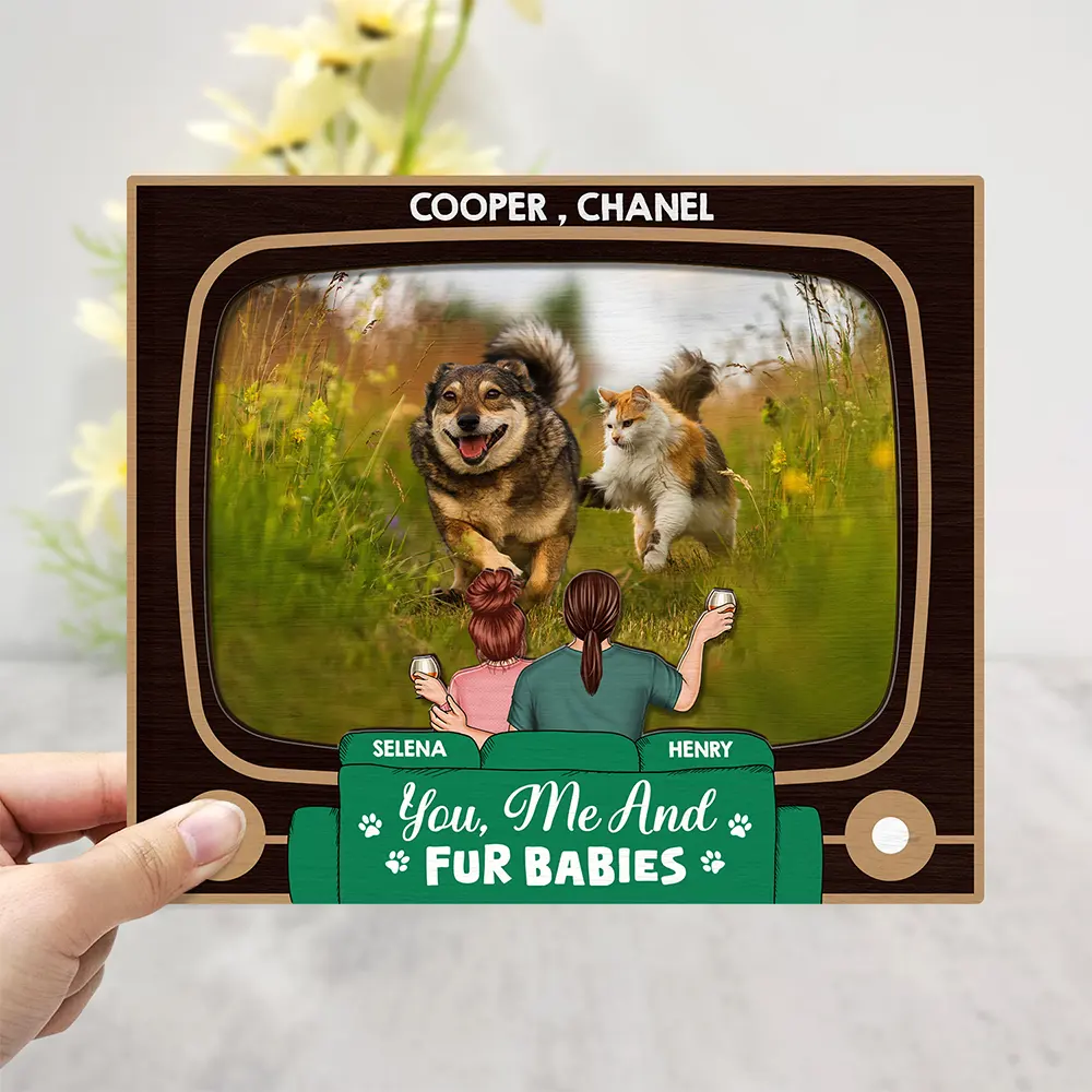 Custom Photo You, Me And The Dog Cat - Personalized 2-Layered Wooden Plaque With Stand - Image 3