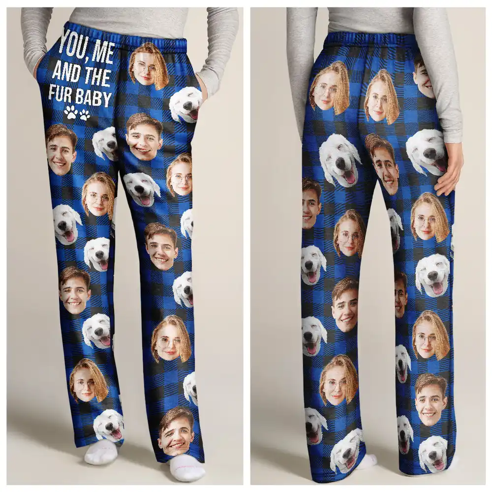 Custom Photo You & Me And The Dog Cat Pet Plaid Pattern - Personalized Pajama Pants - Image 3