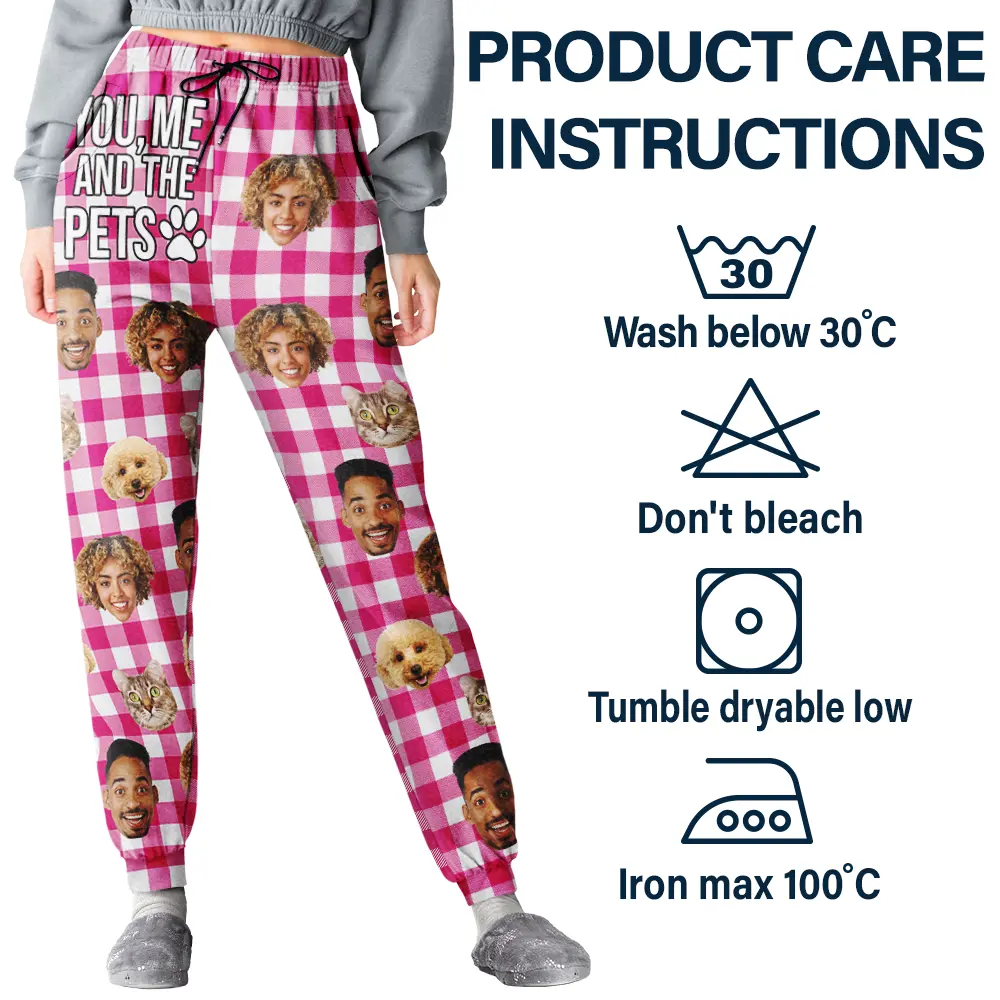 Custom Photo You & Me And The Dog Cat Pet Plaid Pattern - Personalized Pajama Pants - Image 5