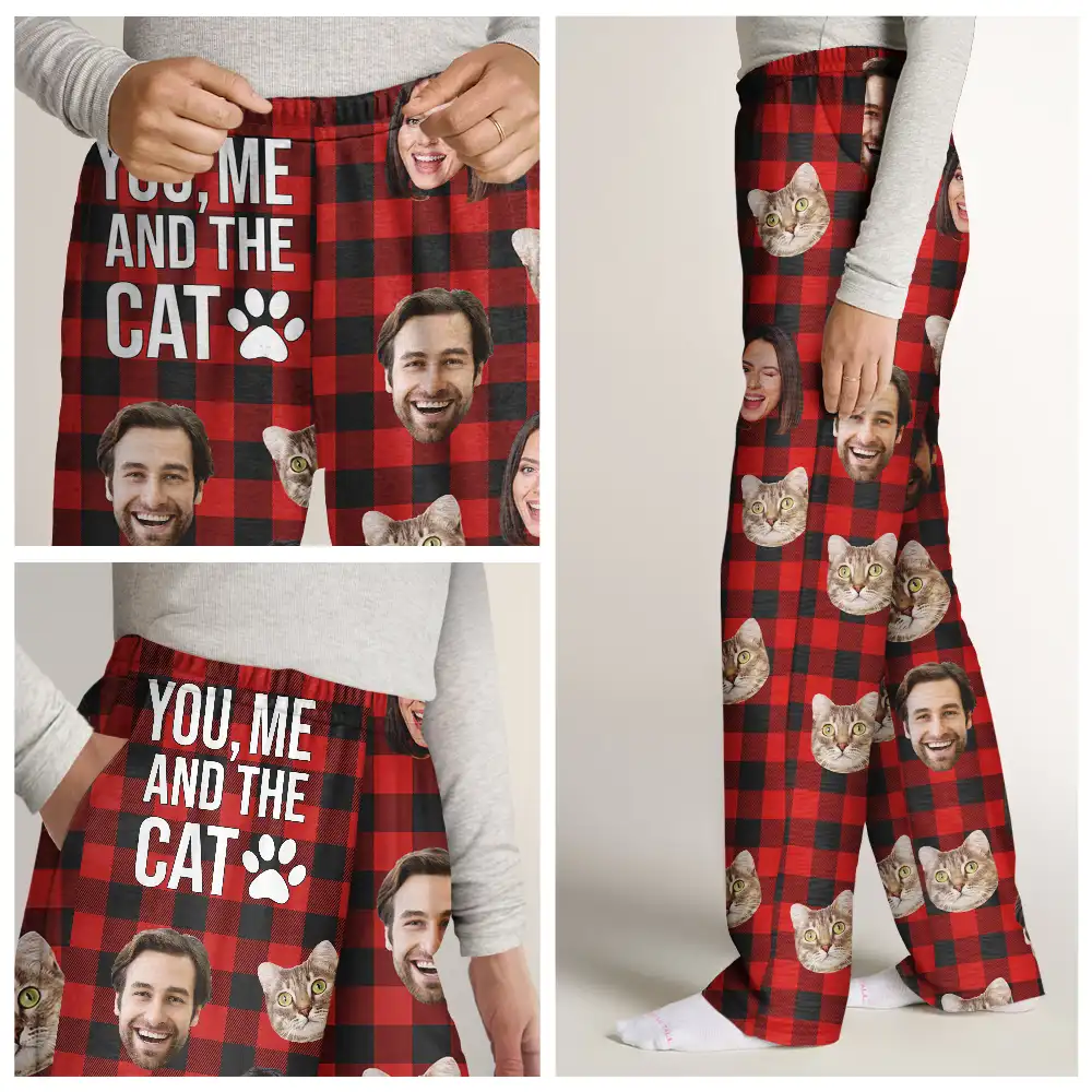 Custom Photo You & Me And The Dog Cat Pet Plaid Pattern - Personalized Pajama Pants - Image 7