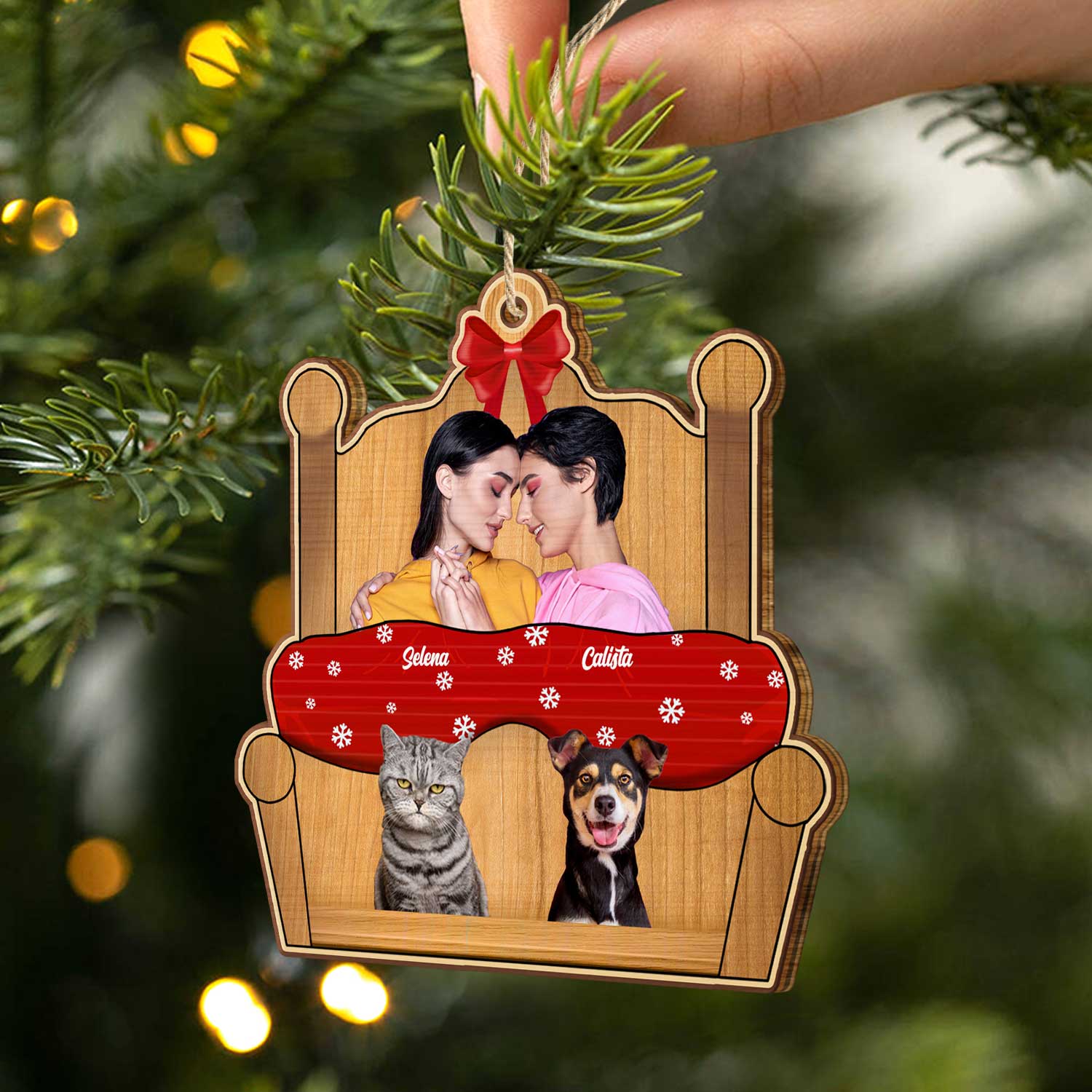 Custom Photo You Me And The Pet - Christmas Gift For Dog Couples - Personalized Custom Shaped Wooden Ornament - Image 2