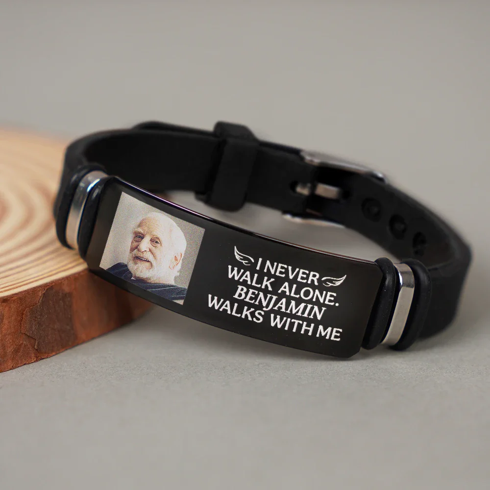 Custom Photo You Never Walk Alone Memorial - Personalised Engraved Bracelet - Image 4