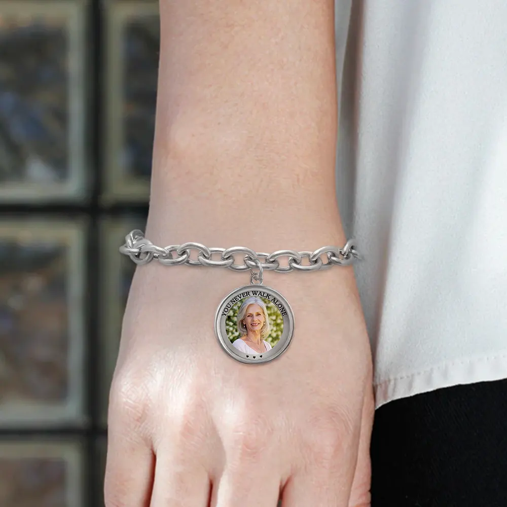 Custom Photo You Never Walk Alone Memorial - Personalized Charm Bracelet - Image 4