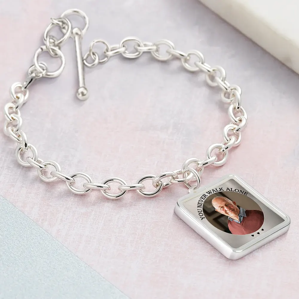 Custom Photo You Never Walk Alone Memorial - Personalized Charm Bracelet - Image 6