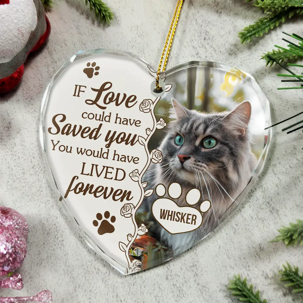 Custom Photo You Would Have Lived Forever Dog Cat Memorial - Personalized Heart Shaped Glass Ornament - Image 4